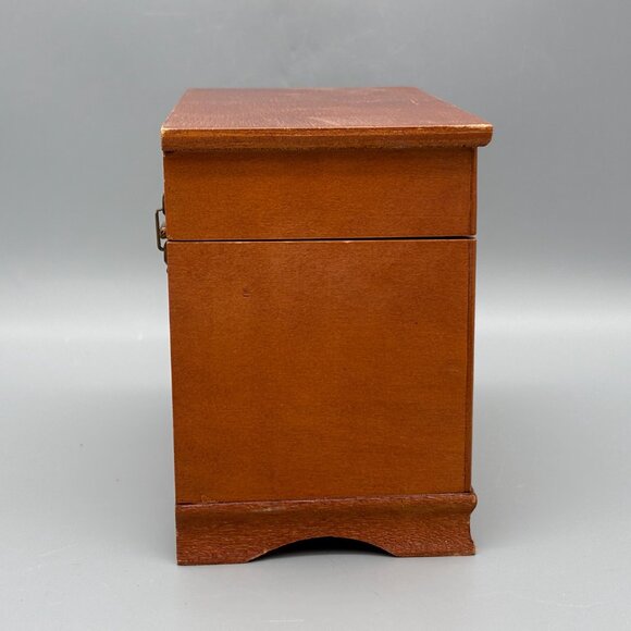 Vintage Wooden Jewelry Box with Red Velvet Lining and Mirror - Picture 9 of 15